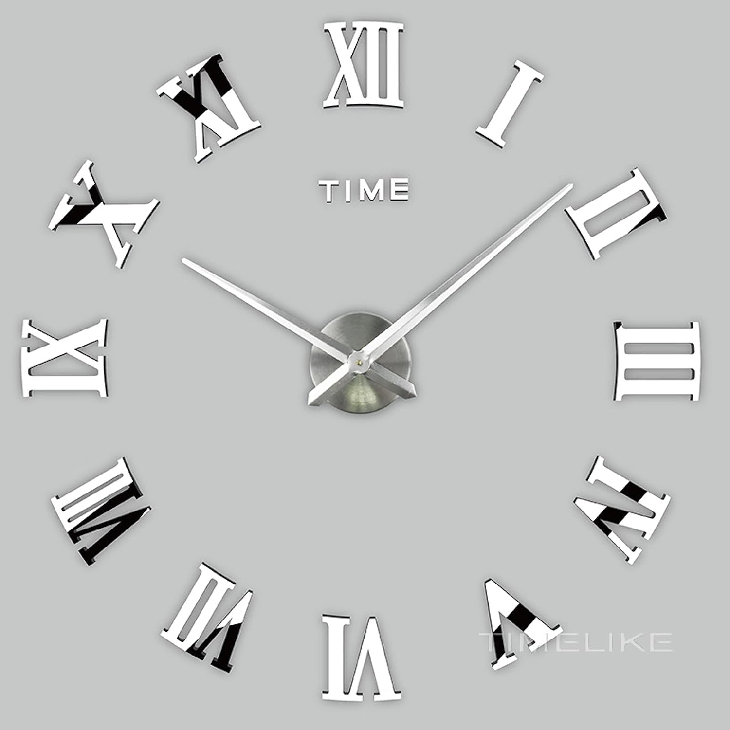 3D DIY Large Wall Clocks for Living Room Decor, Wall Stickers Clocks for Living Room Decor, Silent, Modern Wall Clock for Kitchen, Office, School, Home, Bedroom, Living Room (Roman Silver)