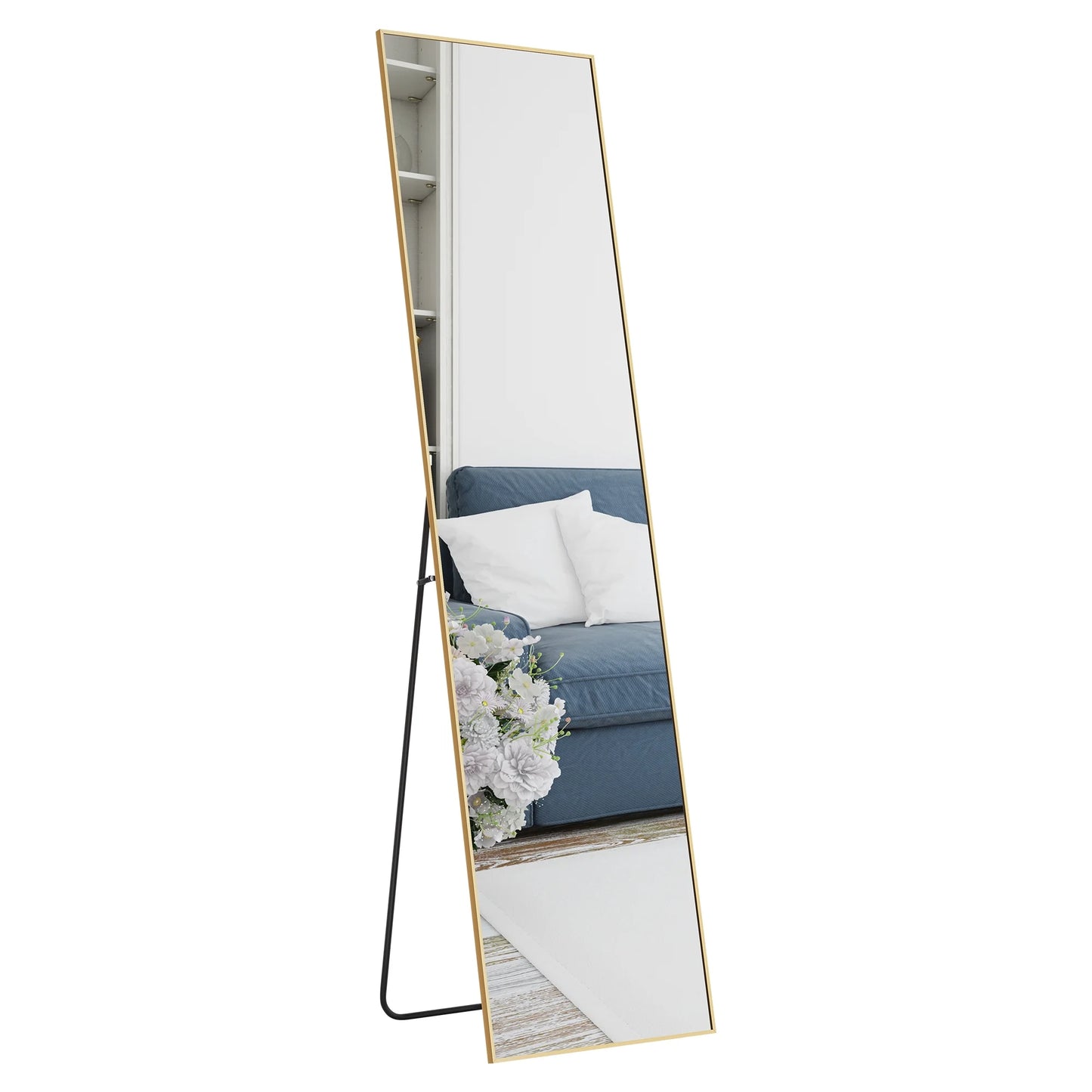Full Length Mirror 59"X16" Full Body Mirror Rectangle Free Standing Wall Mounted Leaning Hanging Full Body Mirrors, Gold