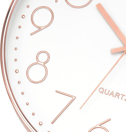 Modern Wall Clock 12 Inch Non-Ticking Silent Battery Operated round Quartz Rose Gold Wall Clock for Office Bedroom Living Room Kitchen Home School Decor