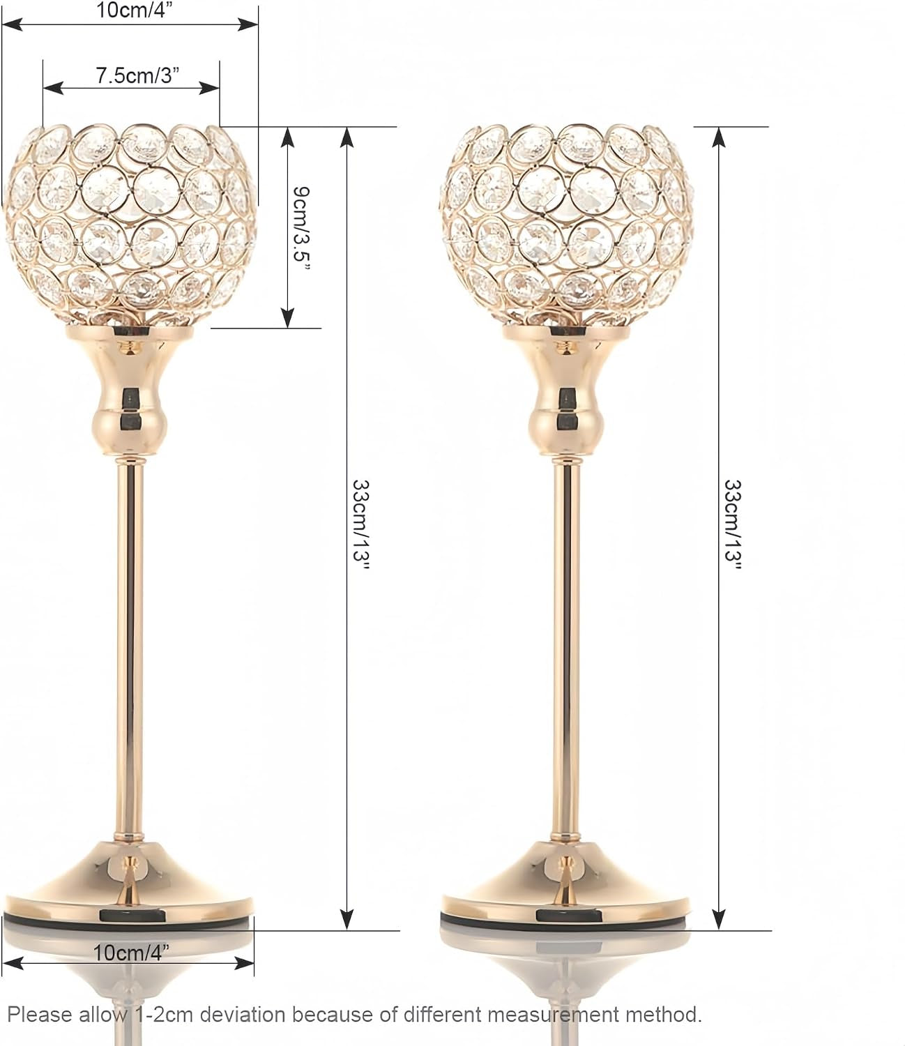 Gold Crystal Candle Holders Set of 2 for Fireplace Coffee Table Mantle Decor,Wedding Home Halloween Decoration Centerpieces