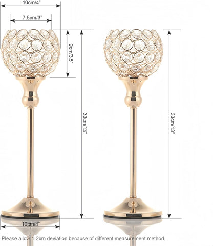 Gold Crystal Candle Holders Set of 2 for Fireplace Coffee Table Mantle Decor,Wedding Home Halloween Decoration Centerpieces
