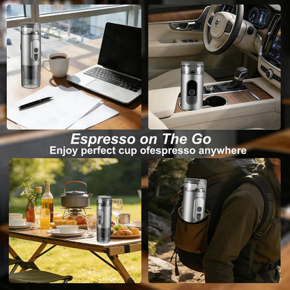 Portable Electric Espresso Machine Self-Heating Travel Coffee Maker 2-In-1 Compatible with Ground Coffee & NS Capsules for Camping, RV, Car, Hiking & Office, Gray