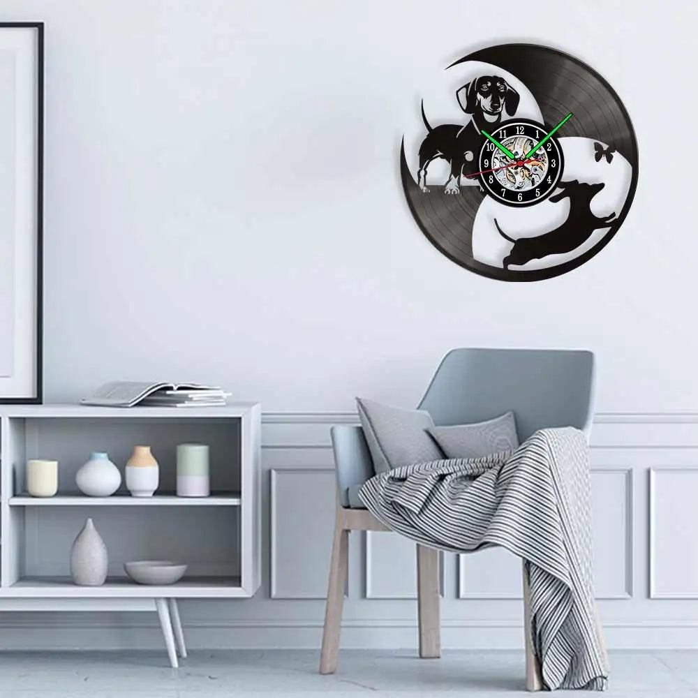 Dachshund Vet Vinyl Records Clocks Modern Home CD Clocks Wall Child Watch Dogs Decorations for Living Room Pieces Stickers