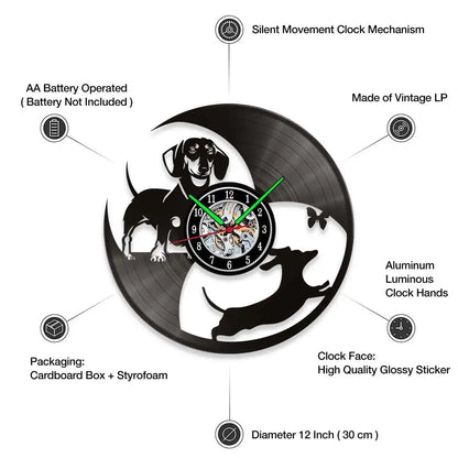 Dachshund Vet Vinyl Records Clocks Modern Home CD Clocks Wall Child Watch Dogs Decorations for Living Room Pieces Stickers