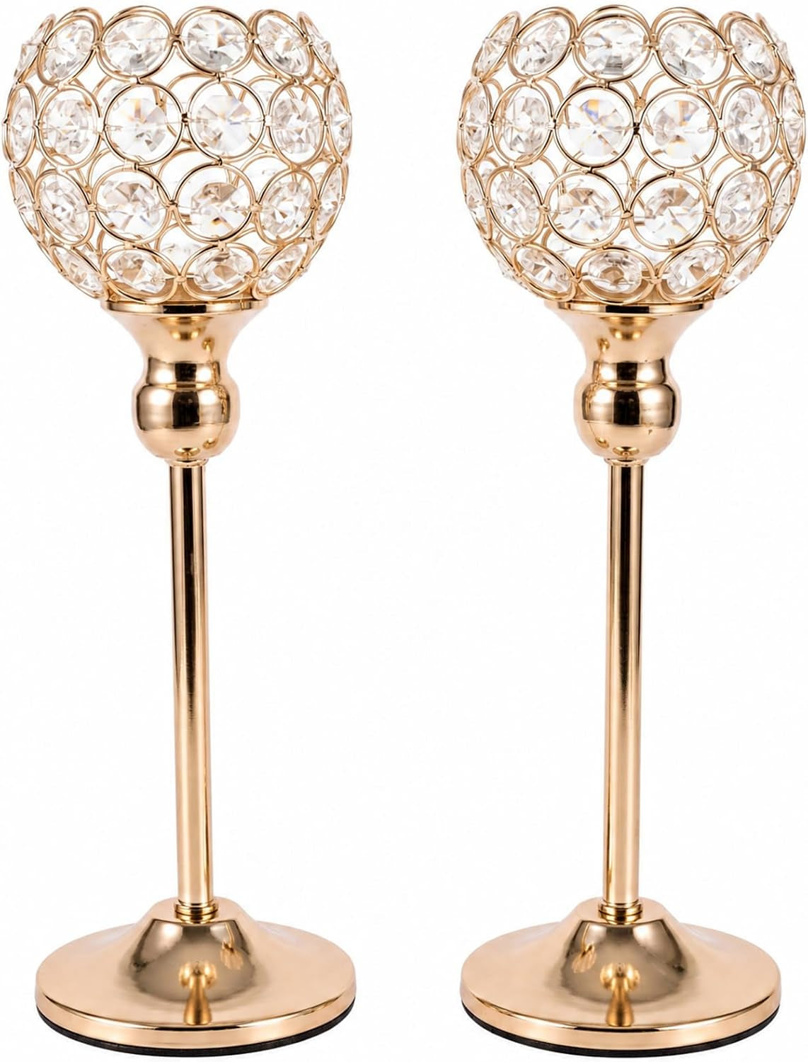 Gold Crystal Candle Holders Set of 2 for Fireplace Coffee Table Mantle Decor,Wedding Home Halloween Decoration Centerpieces