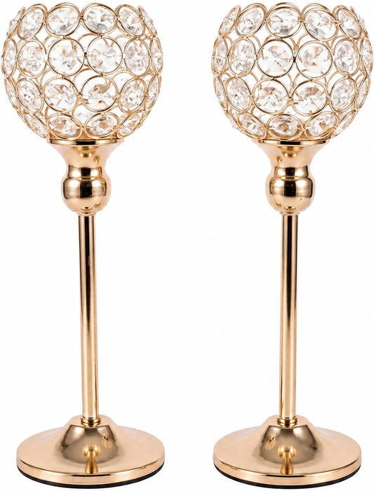 Gold Crystal Candle Holders Set of 2 for Fireplace Coffee Table Mantle Decor,Wedding Home Halloween Decoration Centerpieces