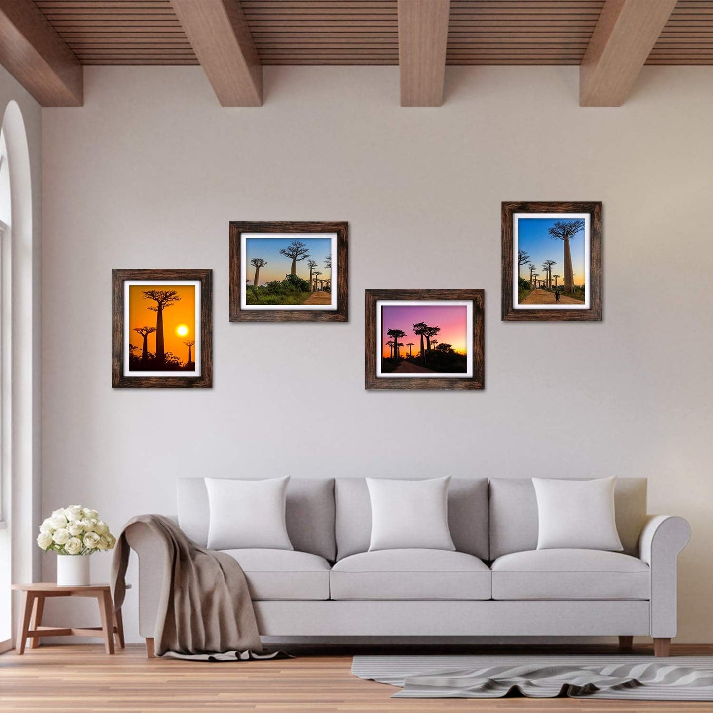 8X10 Picture Frames Rustic Brown with Mat Photo Frames 4 Packs for Tabletop or Wall