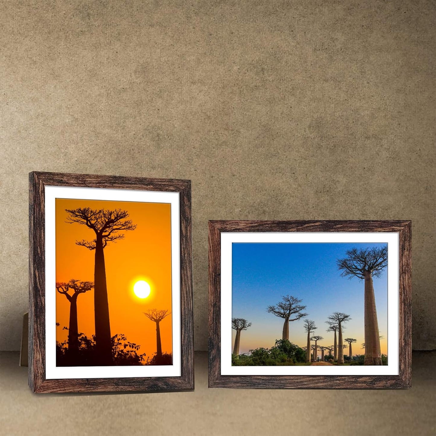 8X10 Picture Frames Rustic Brown with Mat Photo Frames 4 Packs for Tabletop or Wall