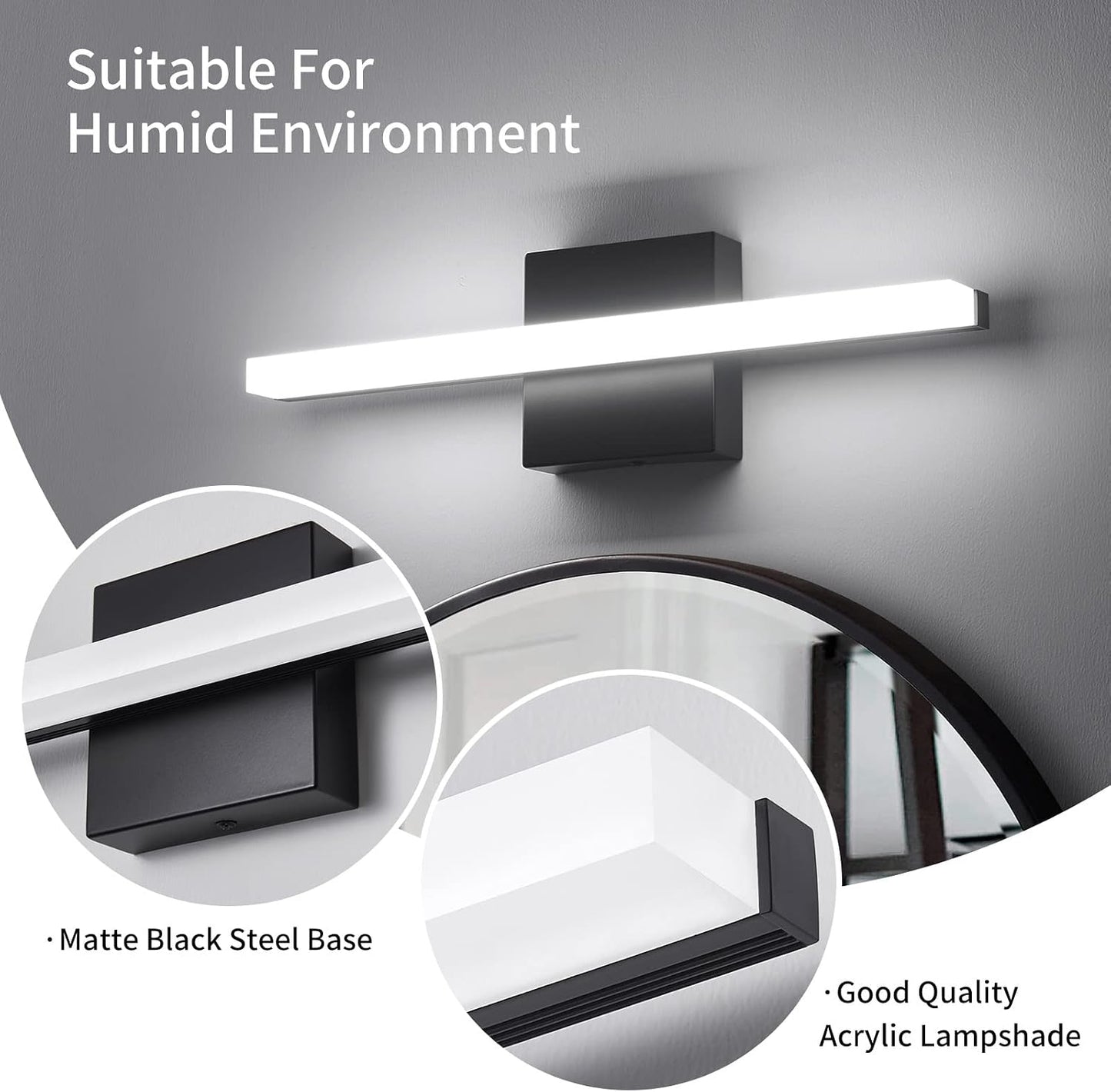 Modern LED Vanity Lights for Bathroom 16IN 9W Daylight White Black Bathroom Light Fixtures Lights over Mirror Vanity Lighting Fixtures Vanity Light