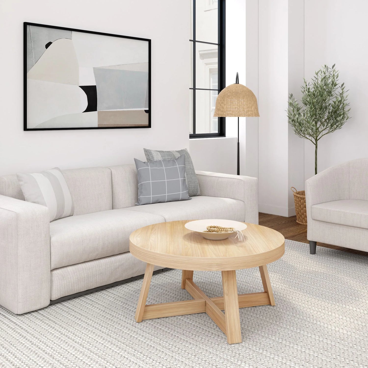 Classic Solid Wood round Coffee Table, 36" Farmhouse Table for Living Room