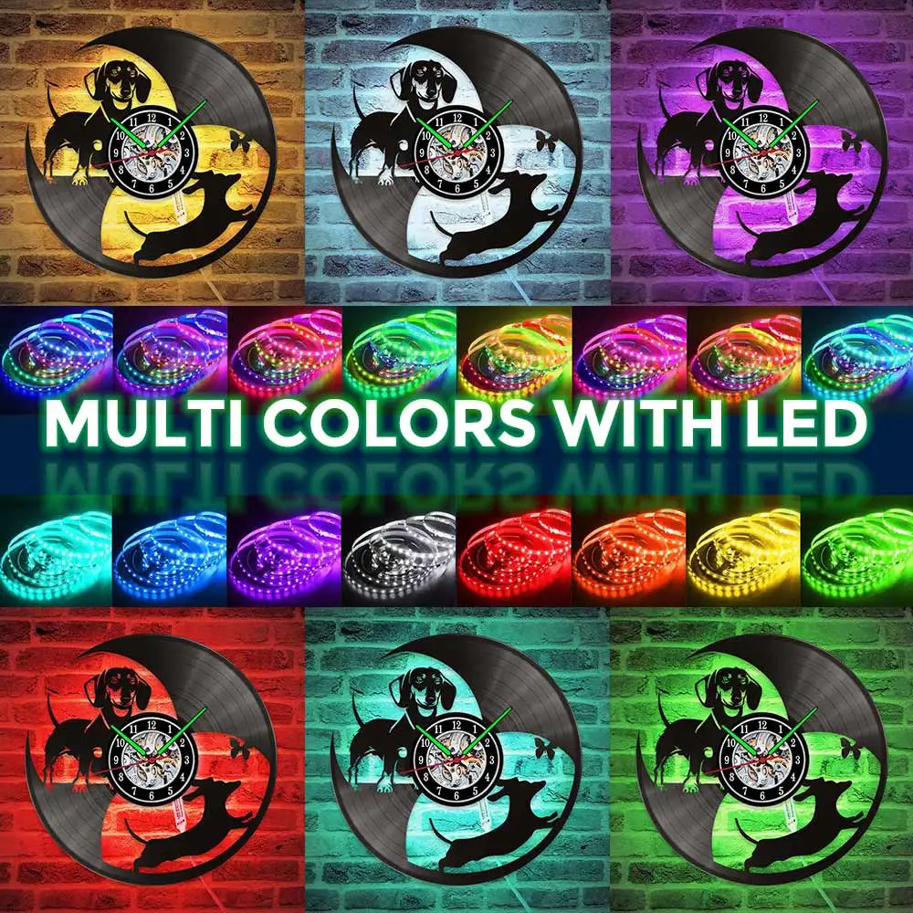 Dachshund Vet Vinyl Records Clocks Modern Home CD Clocks Wall Child Watch Dogs Decorations for Living Room Pieces Stickers