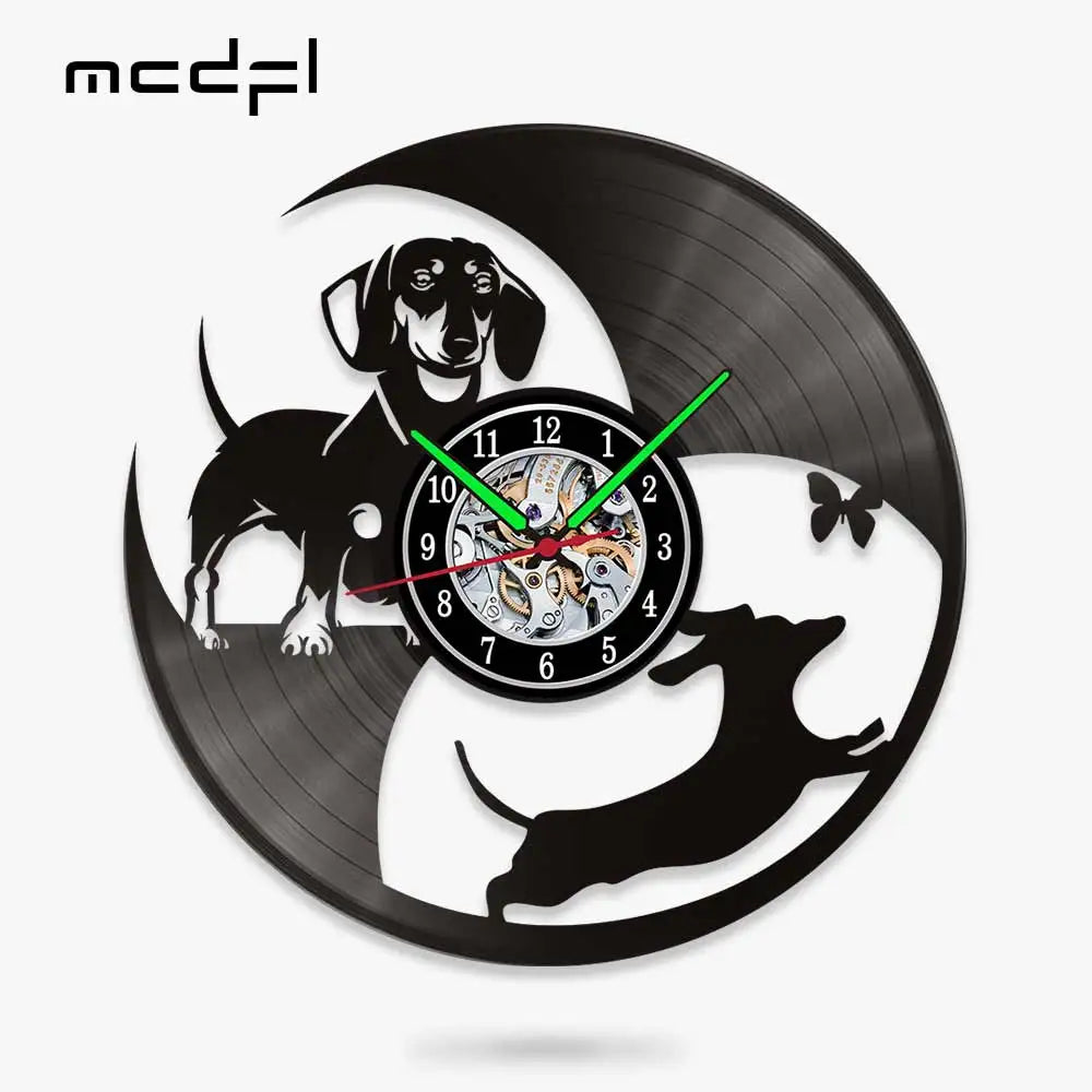 Dachshund Vet Vinyl Records Clocks Modern Home CD Clocks Wall Child Watch Dogs Decorations for Living Room Pieces Stickers