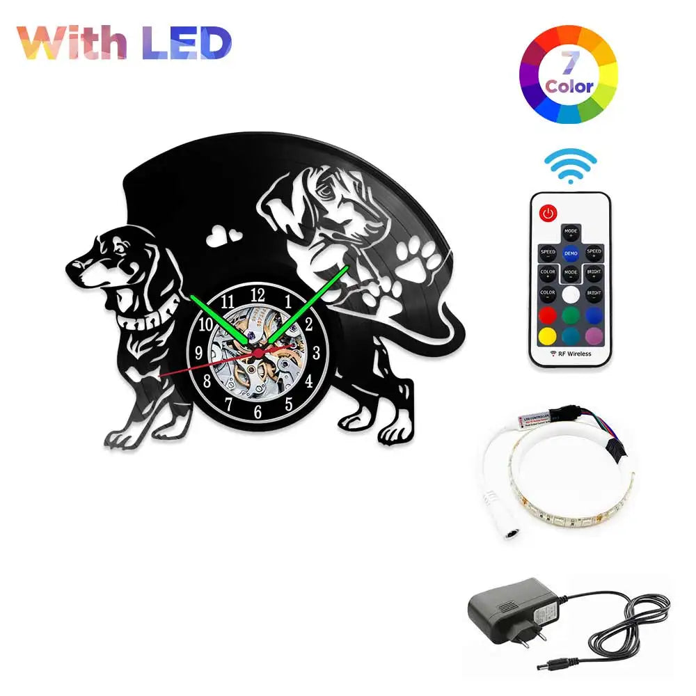 Dachshund Vet Vinyl Records Clocks Modern Home CD Clocks Wall Child Watch Dogs Decorations for Living Room Pieces Stickers