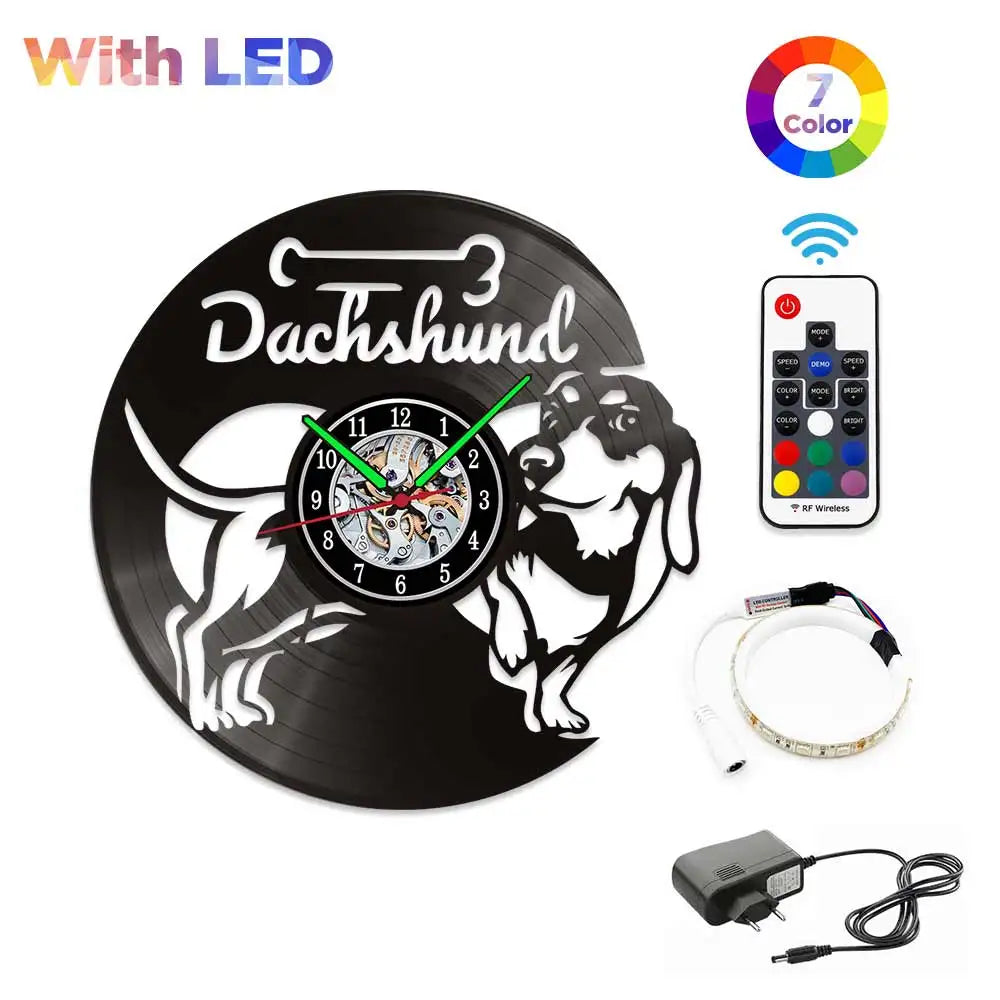 Dachshund Vet Vinyl Records Clocks Modern Home CD Clocks Wall Child Watch Dogs Decorations for Living Room Pieces Stickers