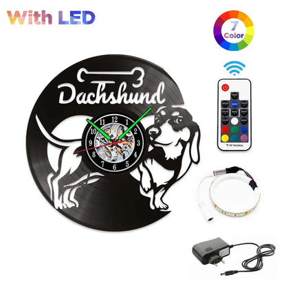 Dachshund Vet Vinyl Records Clocks Modern Home CD Clocks Wall Child Watch Dogs Decorations for Living Room Pieces Stickers