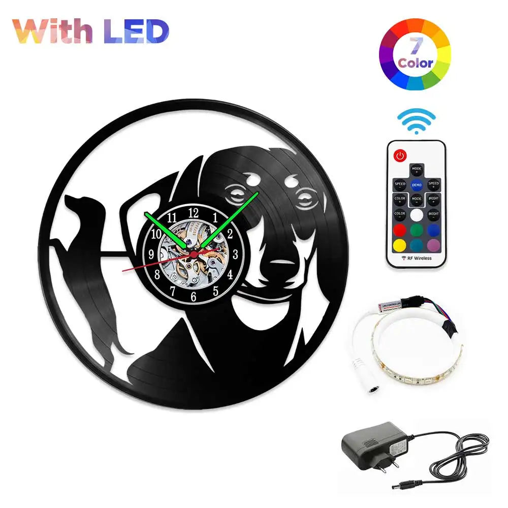 Dachshund Vet Vinyl Records Clocks Modern Home CD Clocks Wall Child Watch Dogs Decorations for Living Room Pieces Stickers
