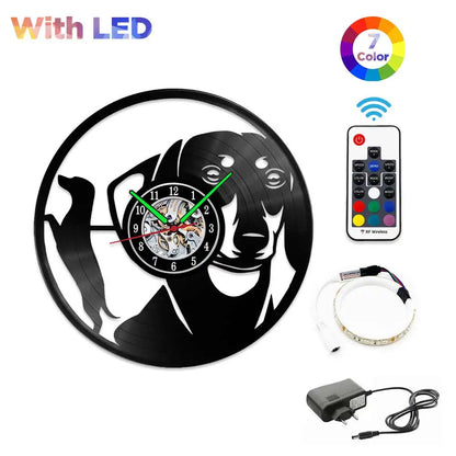 Dachshund Vet Vinyl Records Clocks Modern Home CD Clocks Wall Child Watch Dogs Decorations for Living Room Pieces Stickers