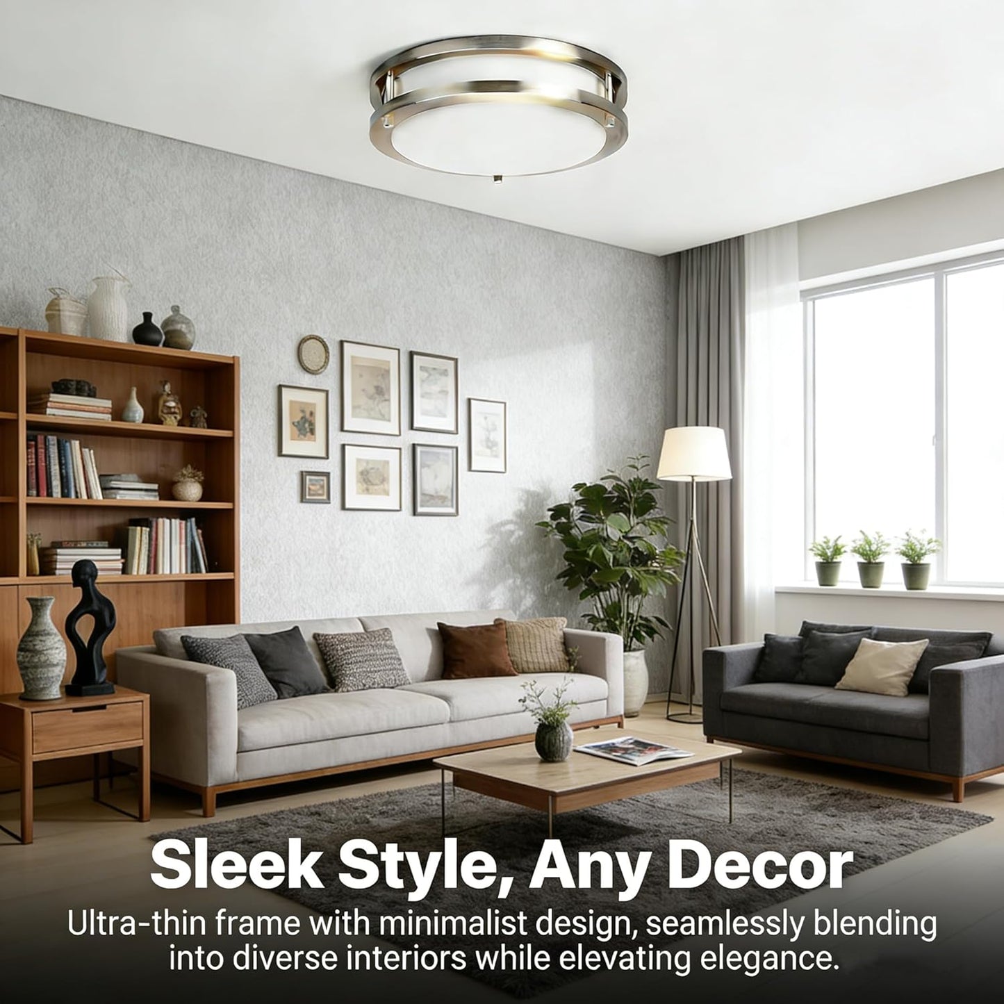 27W Dimmable LED Flush Mount Ceiling Light Fixture, Kitchen Light Fixtures, 12 Inch Ceiling Lights for Bedroom, Bathroom, 3000K/4000K/5000K Adjustbale, Super Bright 2700LM