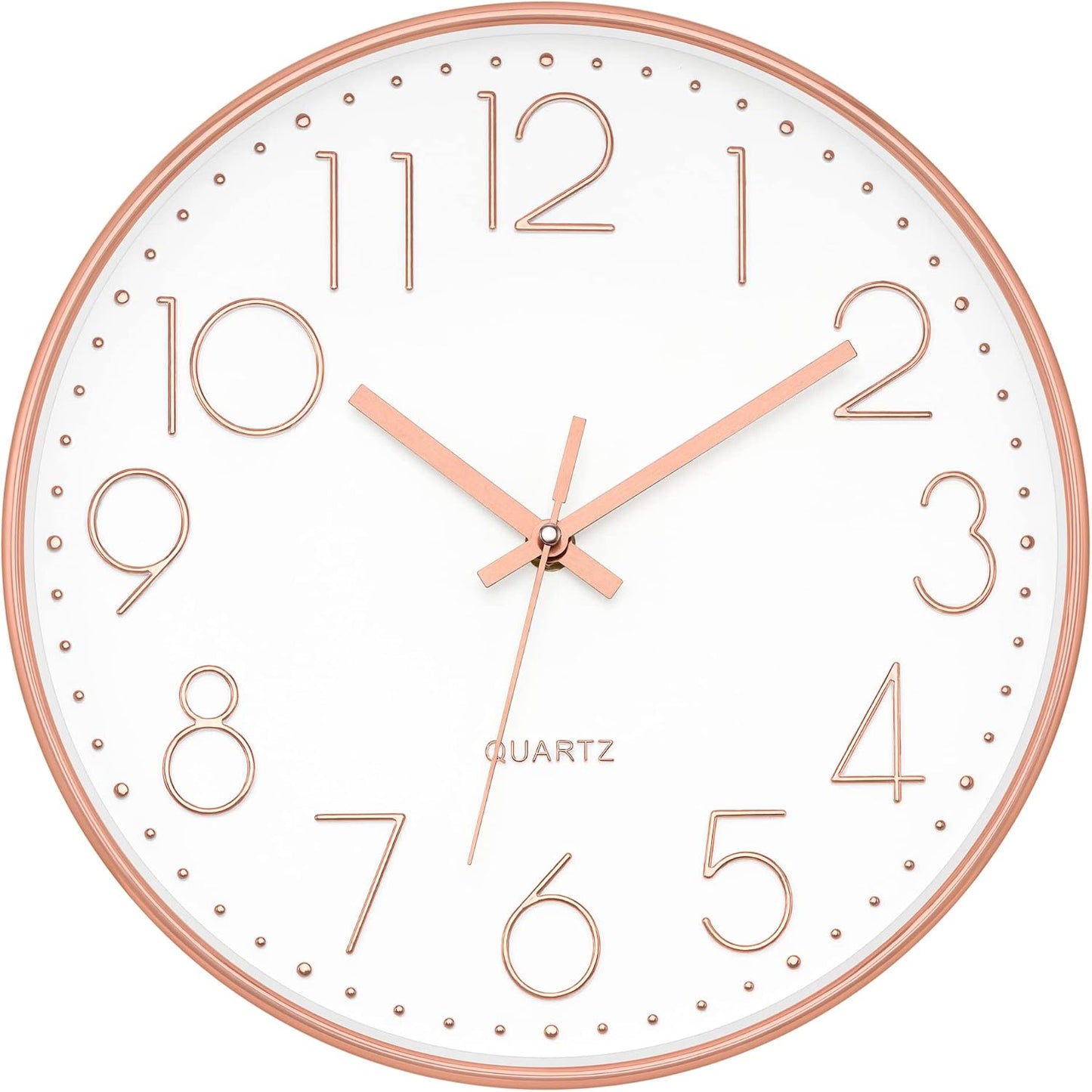 Modern Wall Clock 12 Inch Non-Ticking Silent Battery Operated round Quartz Rose Gold Wall Clock for Office Bedroom Living Room Kitchen Home School Decor