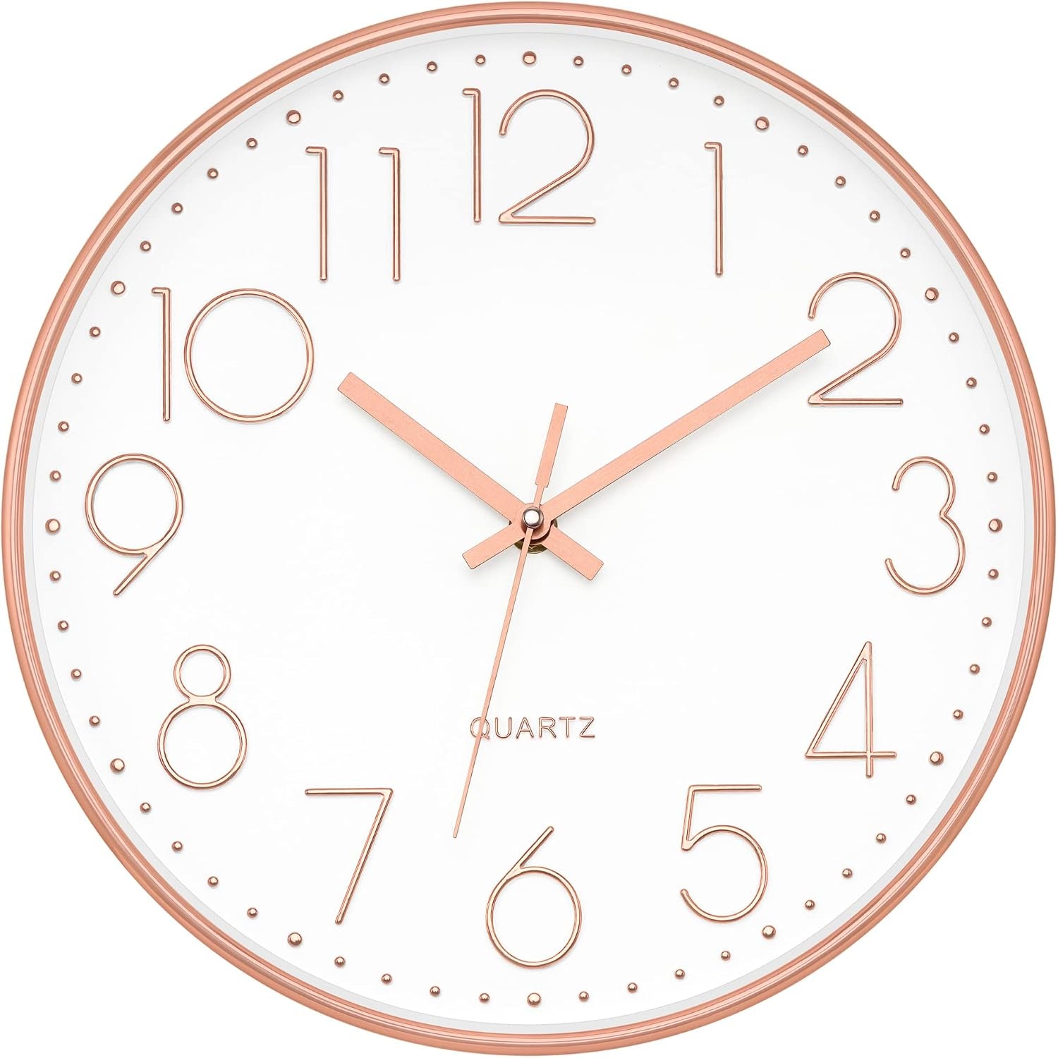 Modern Wall Clock 12 Inch Non-Ticking Silent Battery Operated round Quartz Rose Gold Wall Clock for Office Bedroom Living Room Kitchen Home School Decor