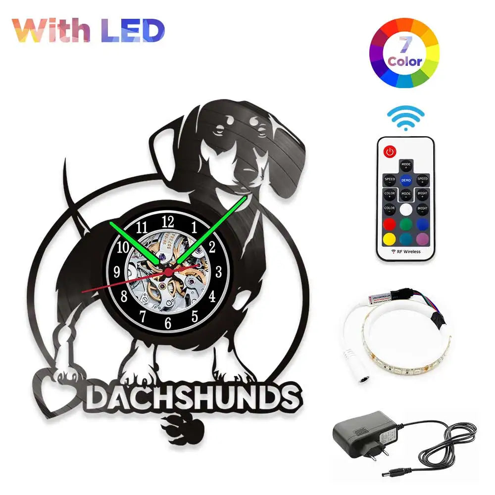 Dachshund Vet Vinyl Records Clocks Modern Home CD Clocks Wall Child Watch Dogs Decorations for Living Room Pieces Stickers