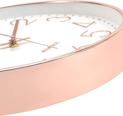 Modern Wall Clock 12 Inch Non-Ticking Silent Battery Operated round Quartz Rose Gold Wall Clock for Office Bedroom Living Room Kitchen Home School Decor