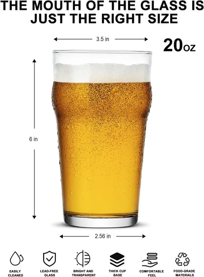 Pint Glasses,20Oz British Beer Glass,Classics Craft Beer Glasses,Premium Beer Glasses Tumbler Set of 2, Pub Beer Glasses,Unique Design Beer Glasses Easy Stacking in the Cupboard