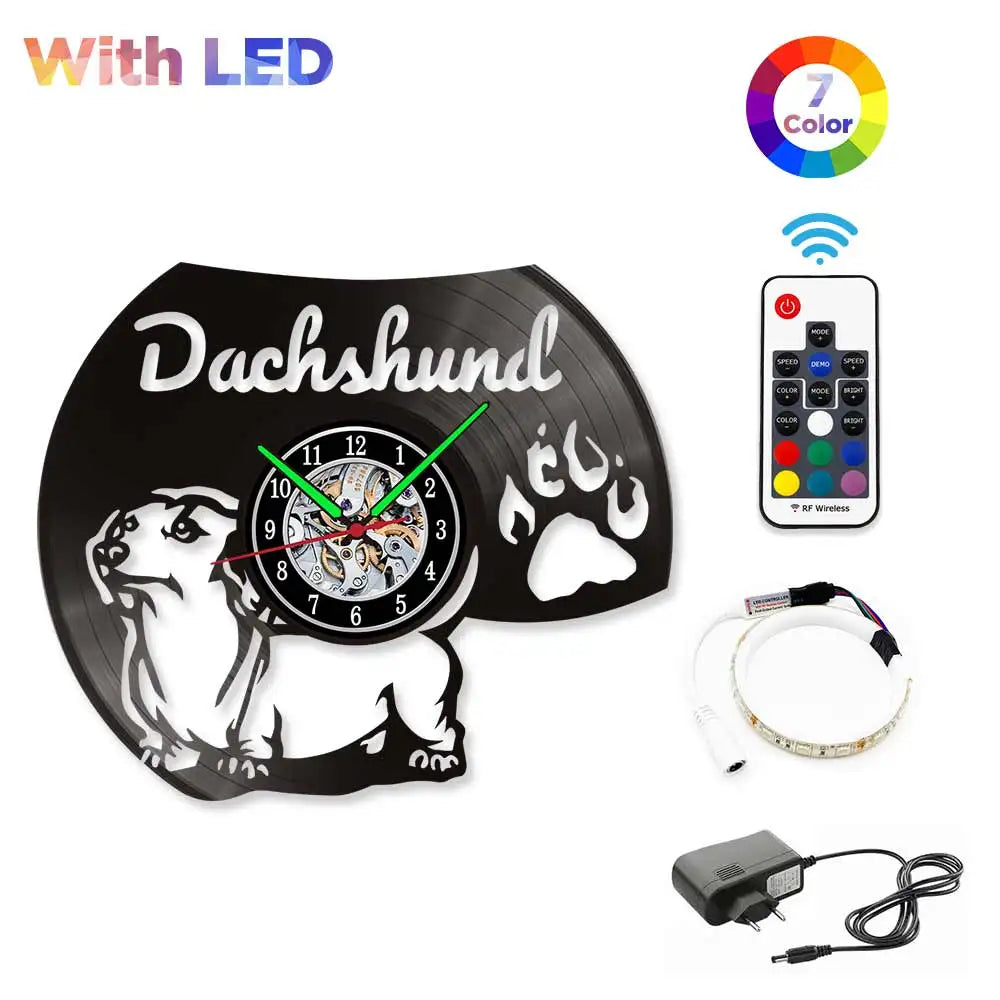 Dachshund Vet Vinyl Records Clocks Modern Home CD Clocks Wall Child Watch Dogs Decorations for Living Room Pieces Stickers