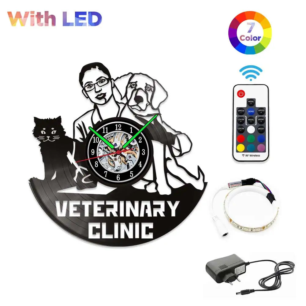 Dachshund Vet Vinyl Records Clocks Modern Home CD Clocks Wall Child Watch Dogs Decorations for Living Room Pieces Stickers