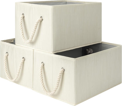 Storage Baskets for Shelves, Fabric Storage Bins, Closet Organization and Storage Basket, Foldable Organizer Bins for Clothes, Beige, White & Ivory, Large, 3-Pack