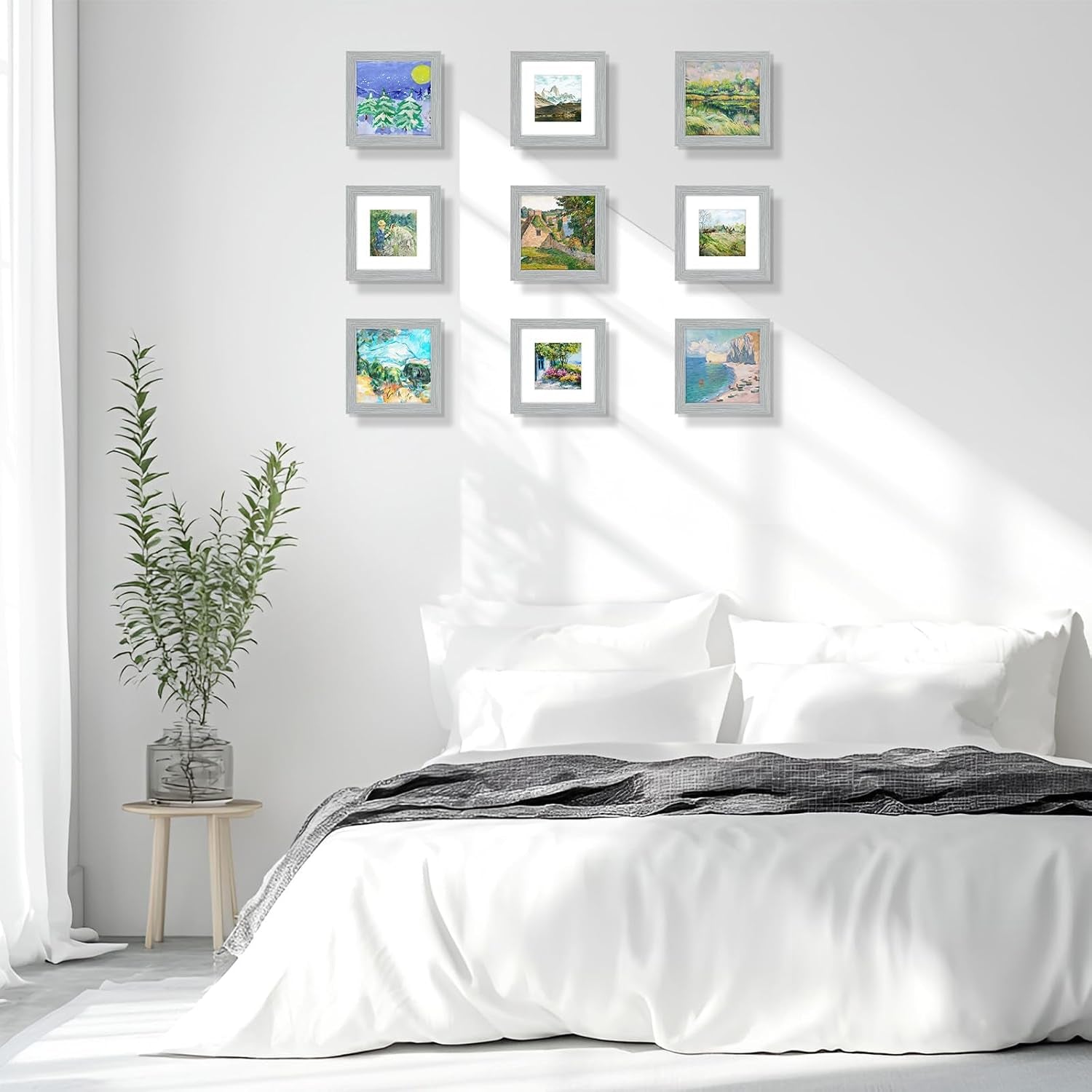 , 6X6 Square Picture Frame - Solid Wood with Real Glass - Display Picture 4X4 with Mat or 6X6 without Mat - Grey Photo Frame for Wall Decor, 3 Pack
