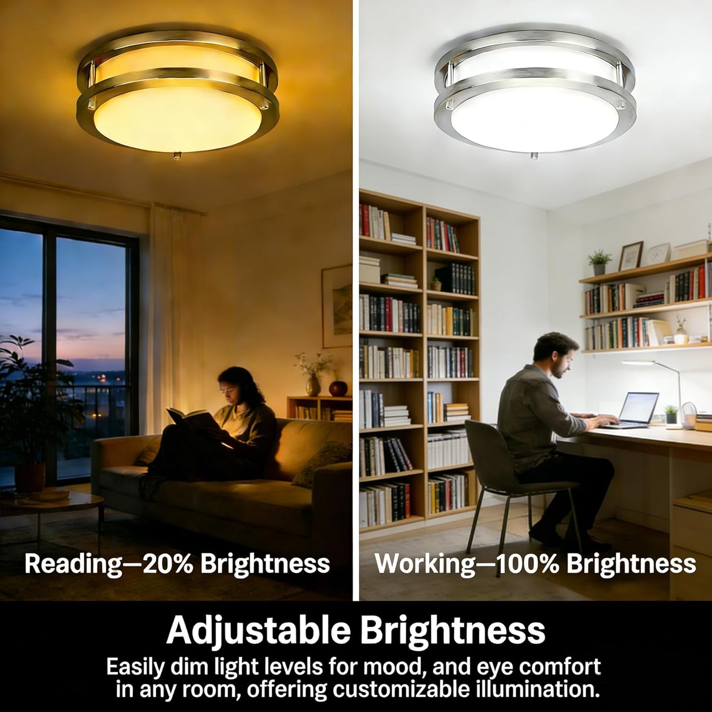27W Dimmable LED Flush Mount Ceiling Light Fixture, Kitchen Light Fixtures, 12 Inch Ceiling Lights for Bedroom, Bathroom, 3000K/4000K/5000K Adjustbale, Super Bright 2700LM