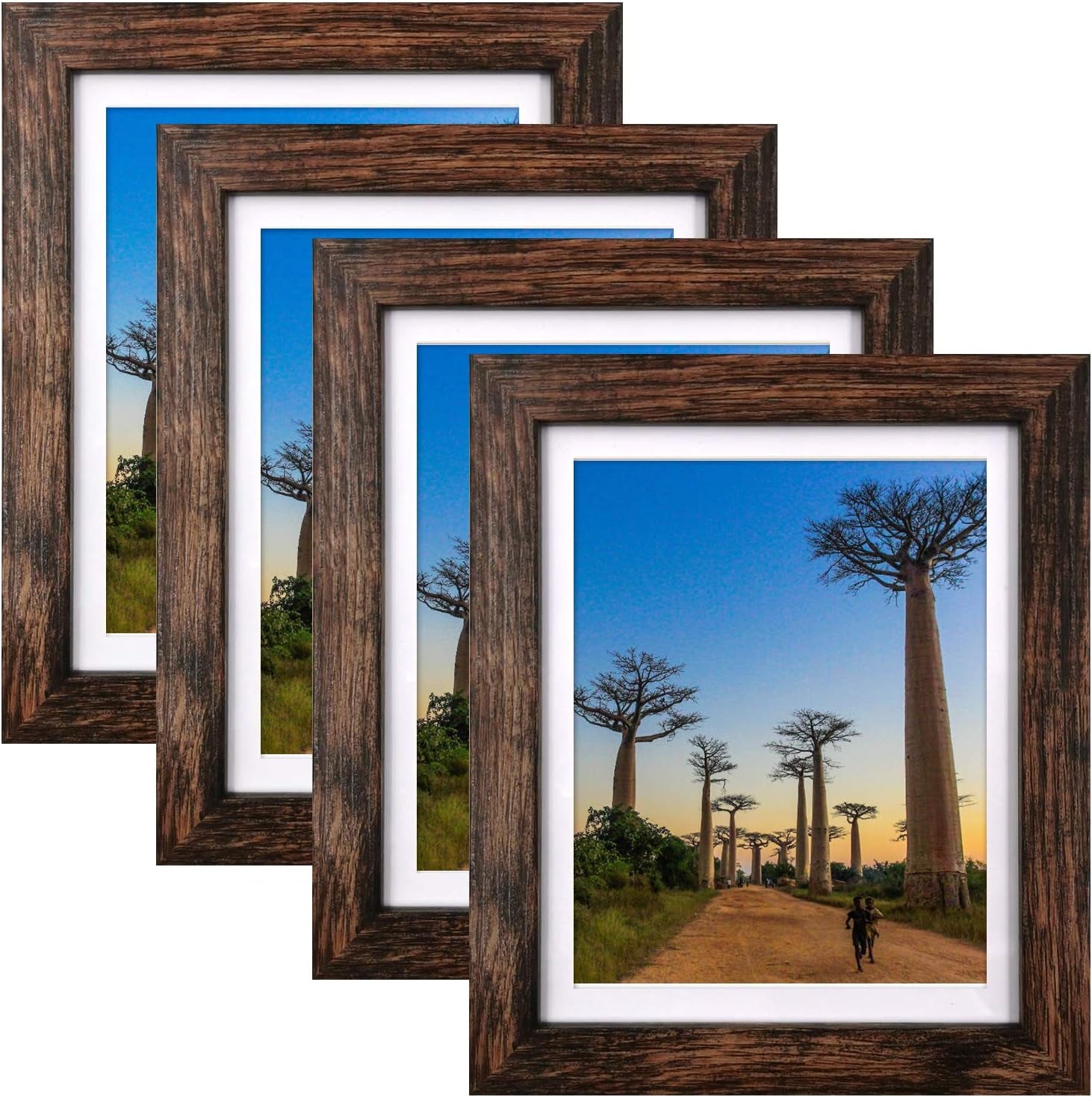 8X10 Picture Frames Rustic Brown with Mat Photo Frames 4 Packs for Tabletop or Wall