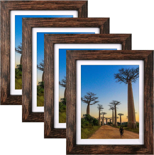 8X10 Picture Frames Rustic Brown with Mat Photo Frames 4 Packs for Tabletop or Wall