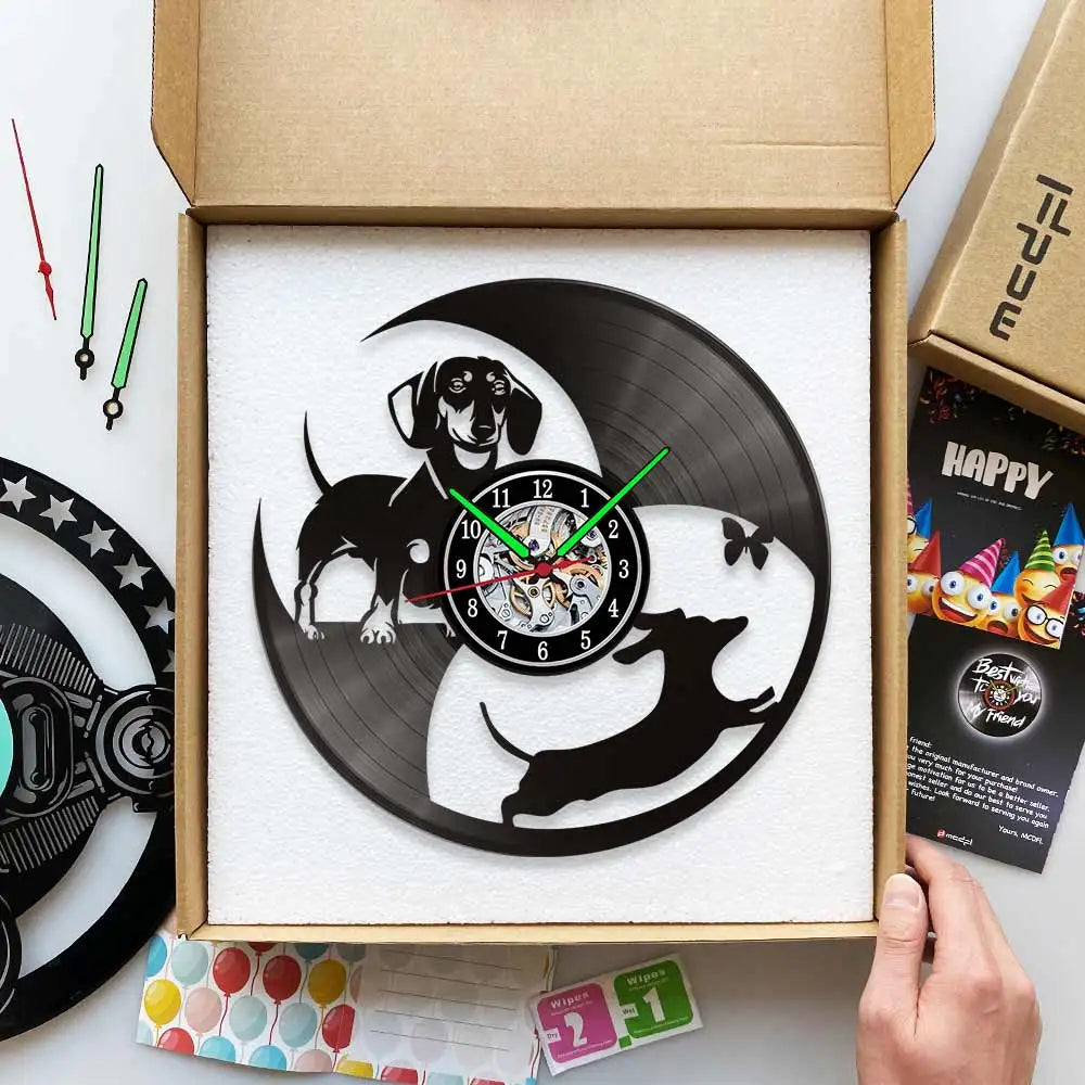 Dachshund Vet Vinyl Records Clocks Modern Home CD Clocks Wall Child Watch Dogs Decorations for Living Room Pieces Stickers