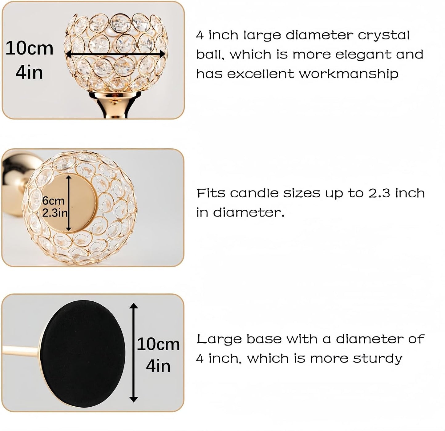 Gold Crystal Candle Holders Set of 2 for Fireplace Coffee Table Mantle Decor,Wedding Home Halloween Decoration Centerpieces