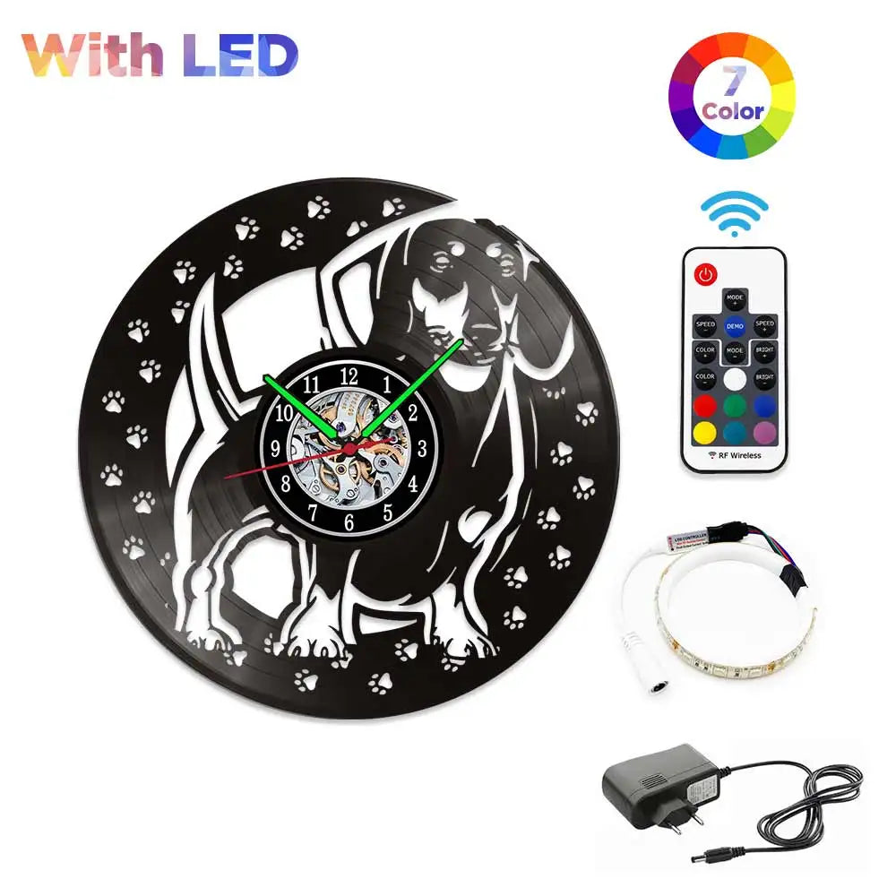 Dachshund Vet Vinyl Records Clocks Modern Home CD Clocks Wall Child Watch Dogs Decorations for Living Room Pieces Stickers