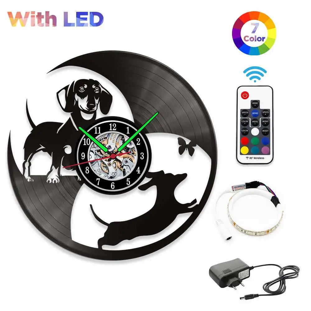 Dachshund Vet Vinyl Records Clocks Modern Home CD Clocks Wall Child Watch Dogs Decorations for Living Room Pieces Stickers