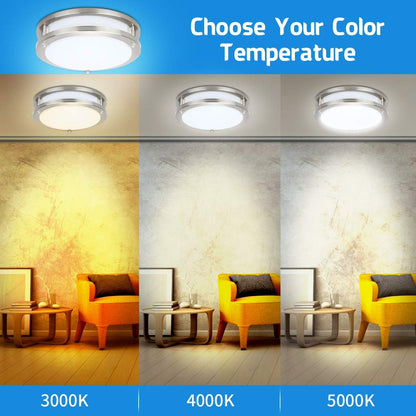 27W Dimmable LED Flush Mount Ceiling Light Fixture, Kitchen Light Fixtures, 12 Inch Ceiling Lights for Bedroom, Bathroom, 3000K/4000K/5000K Adjustbale, Super Bright 2700LM