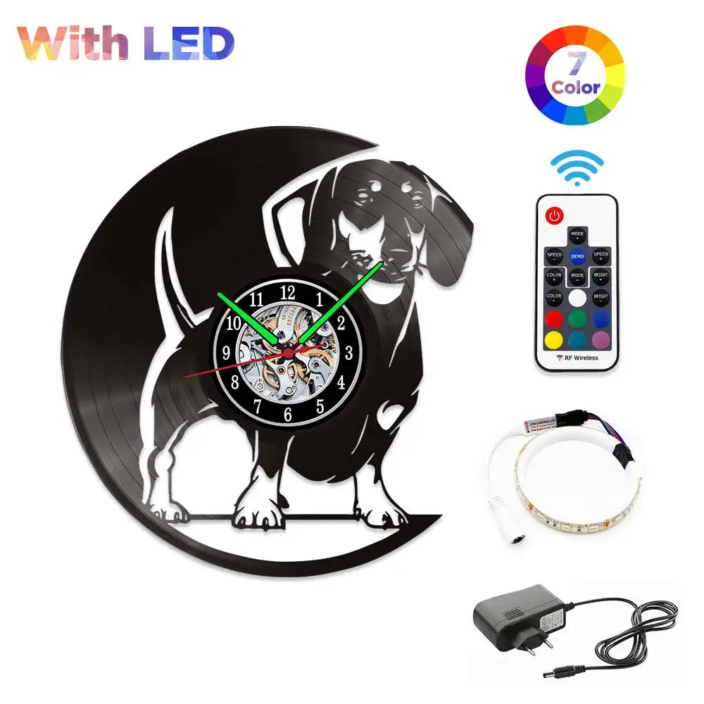 Dachshund Vet Vinyl Records Clocks Modern Home CD Clocks Wall Child Watch Dogs Decorations for Living Room Pieces Stickers