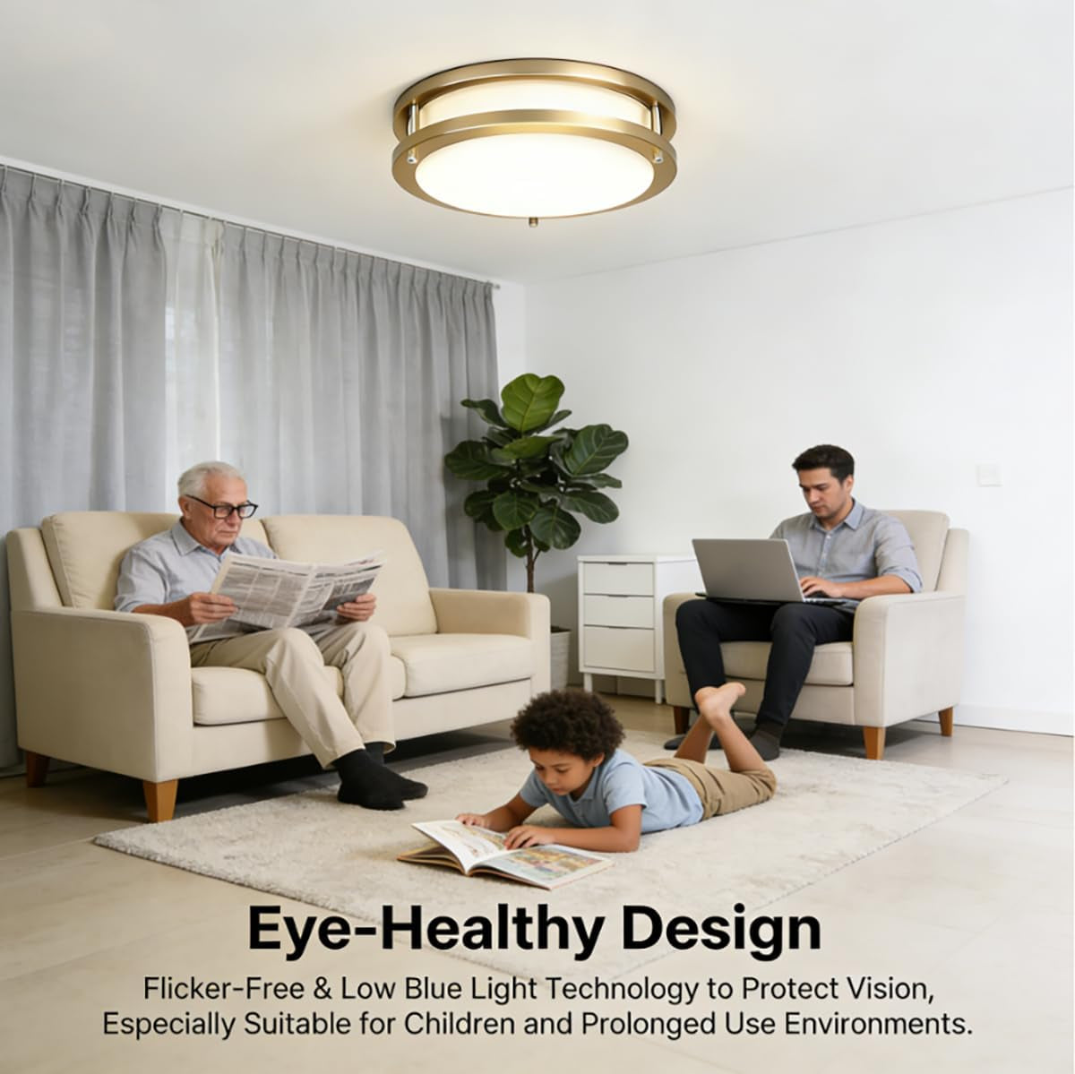 27W Dimmable LED Flush Mount Ceiling Light Fixture, Kitchen Light Fixtures, 12 Inch Ceiling Lights for Bedroom, Bathroom, 3000K/4000K/5000K Adjustbale, Super Bright 2700LM